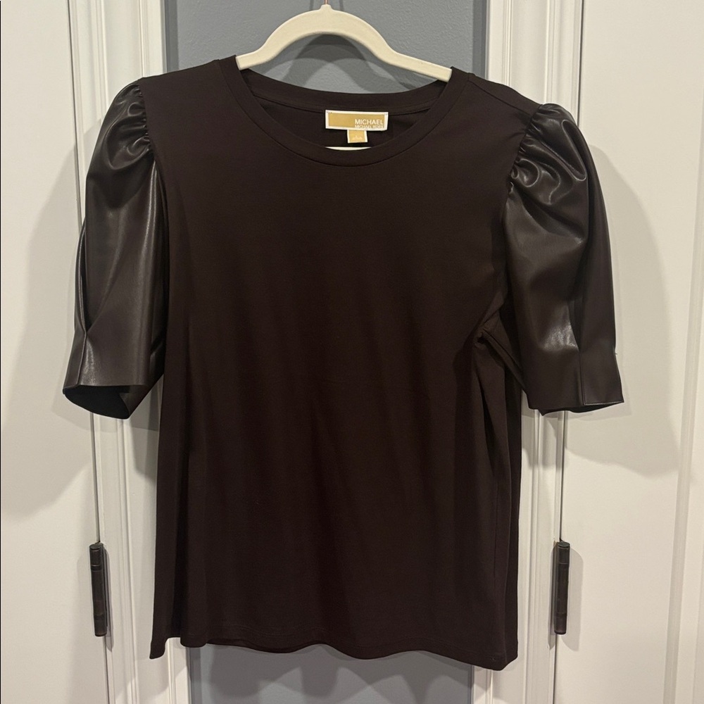 Michael Kors, L, Leather puffed Sleeved Blouse